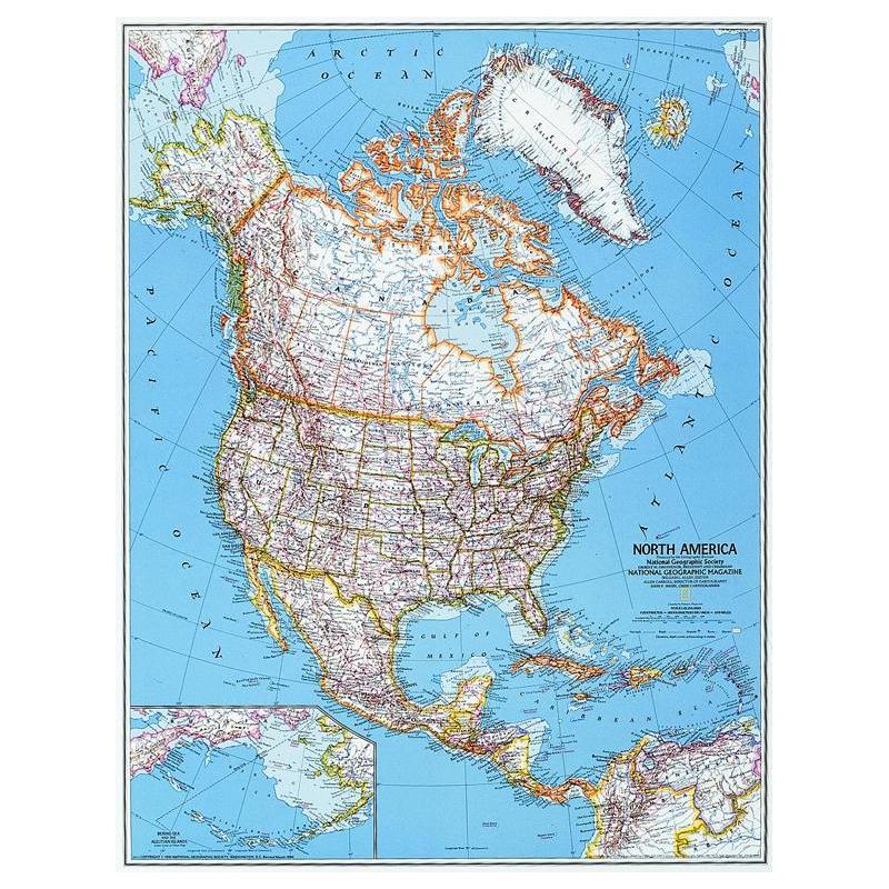 National Geographic mapa de continente América do Norte, política