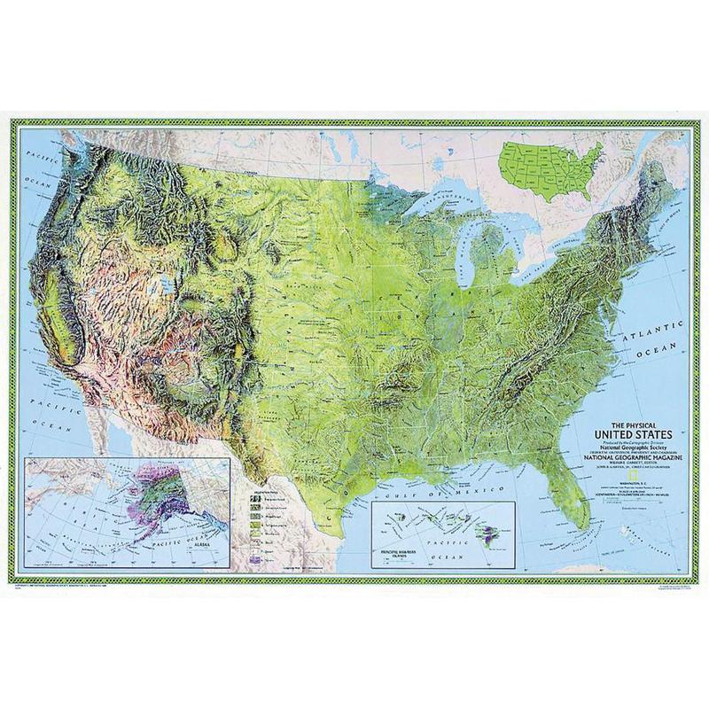 National Geographic Mapa dos EUA físico