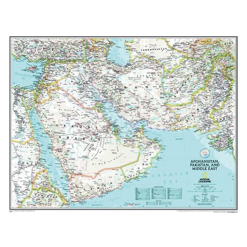 National Geographic Mapa regional Afganistão, Paquistão e Oriente Médio