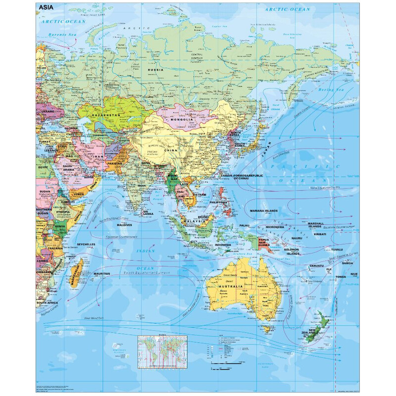 Stiefel mapa de continente Ásia política (Inglês)