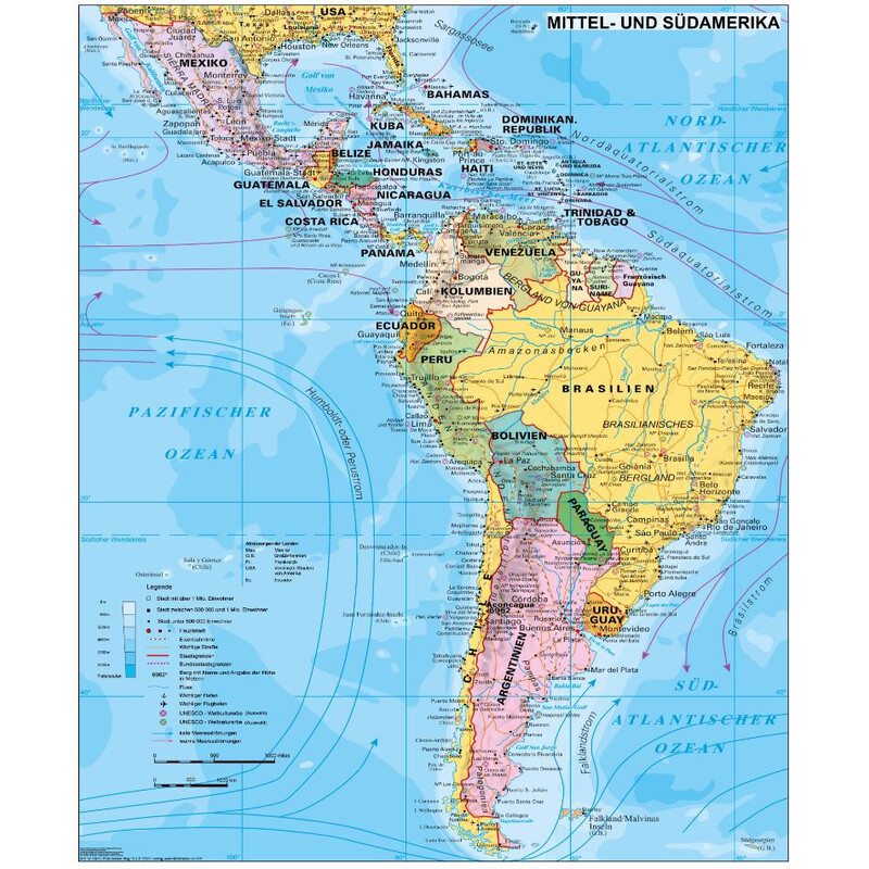 Stiefel mapa de continente Américas Central e do Sul político (97 x 119 cm)