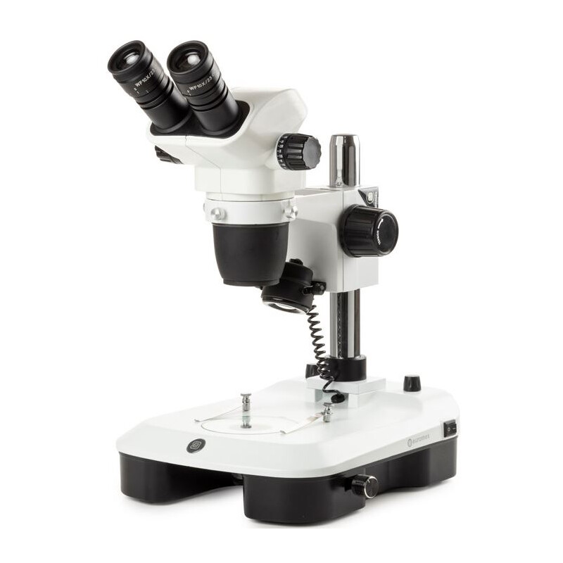 Euromex Microscópio estéreo zoom NZ.1702-M, 6.5-55x, Säule,  Auf-u. Durchlicht, bino, Spiegel f. Dunkelfeld, Embryologie