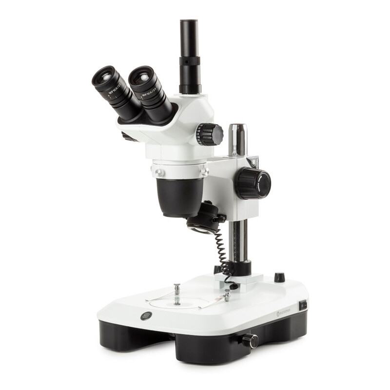 Euromex Microscópio estéreo zoom NZ.1703-M, 6,5-55x, Coluna, Luz incidente e trasmitida, trino, Espelho para Campo escuro, embriologia