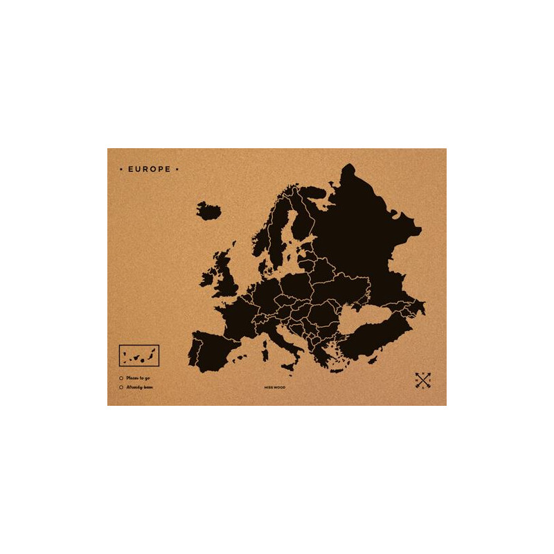 Miss Wood mapa de continente Woody Map Europa schwarz 60x45cm