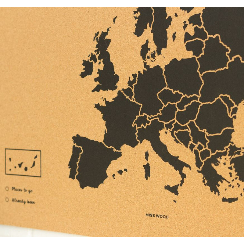 Miss Wood mapa de continente Woody Map Europa schwarz 60x45cm