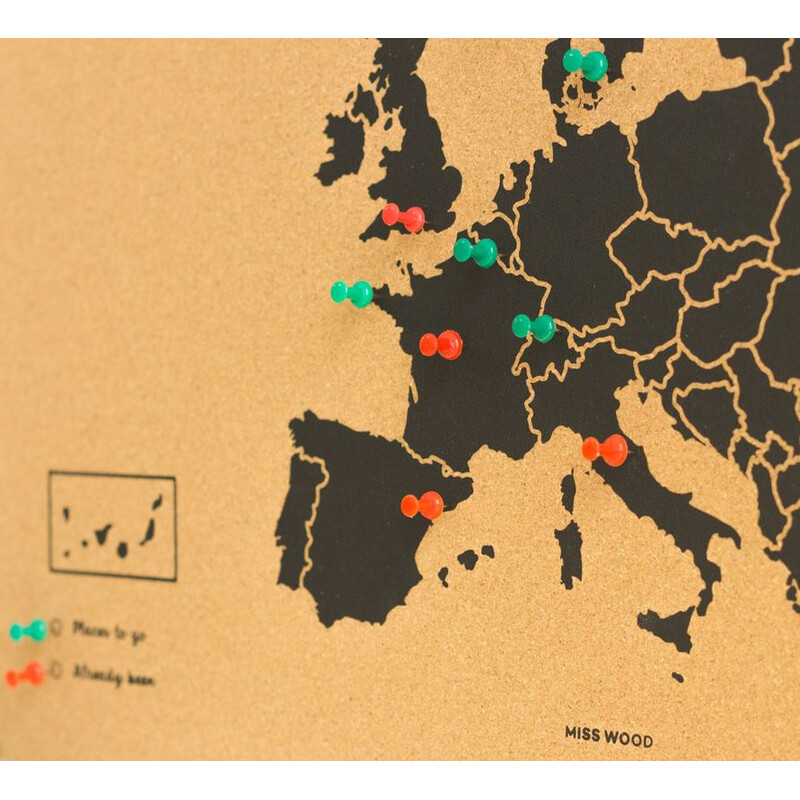 Miss Wood mapa de continente Woody Map Europa schwarz XL