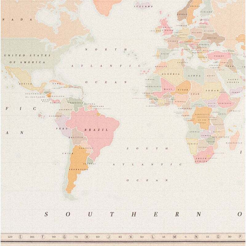Miss Wood Mapa mundial Woody Map Watercolor Colonial L