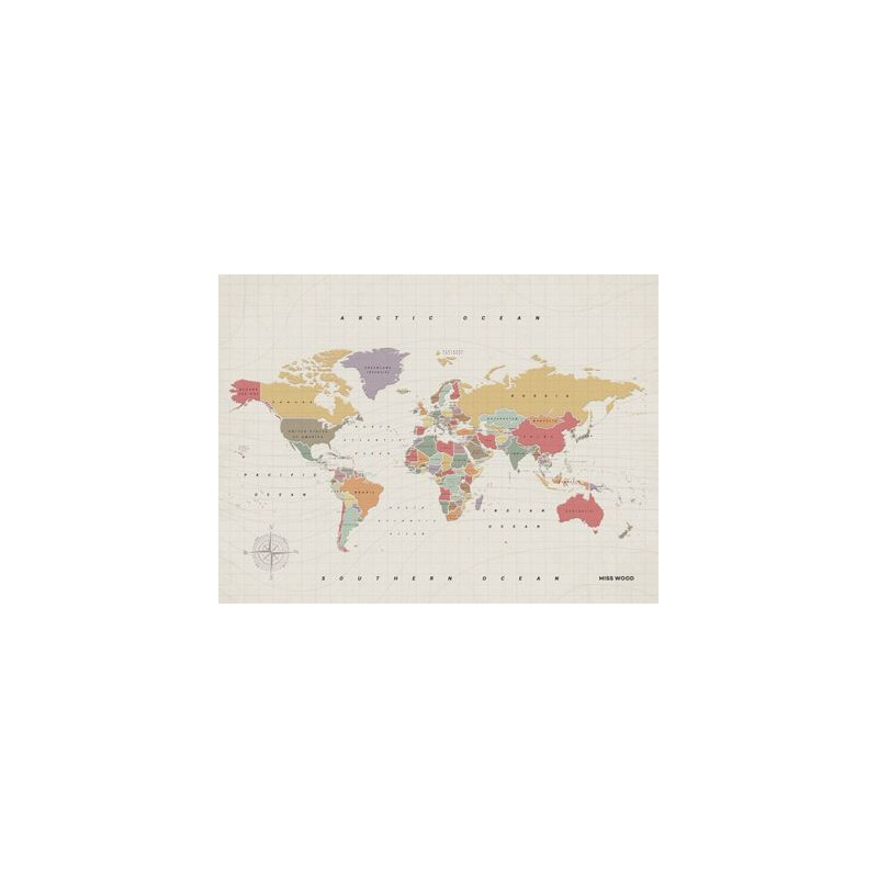 Miss Wood Mapa mundial Woody Map Watercolor Tropical XL