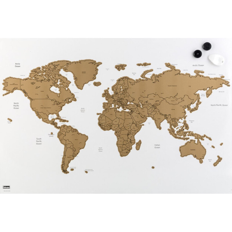 Idena Mapa mundial magnético para riscar e fixar
