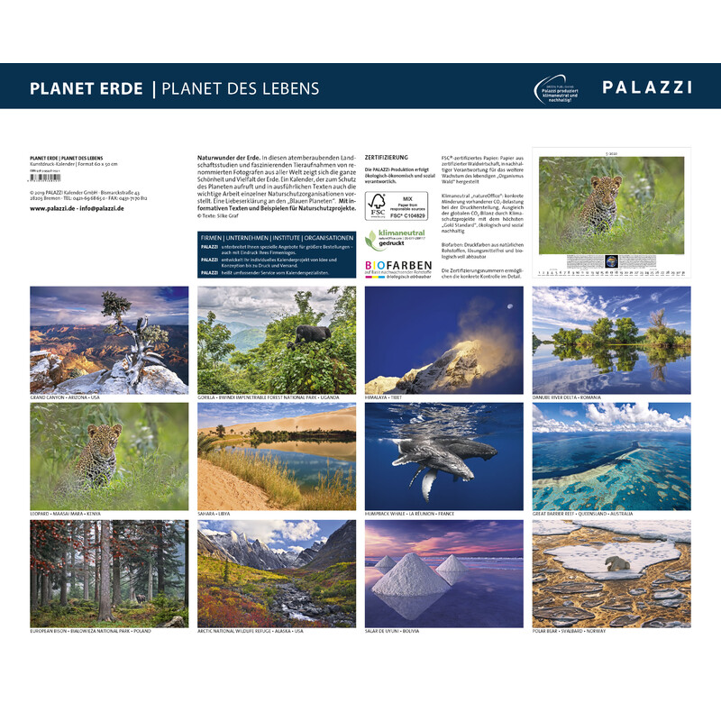Palazzi Verlag Calendário Planet Erde 2020