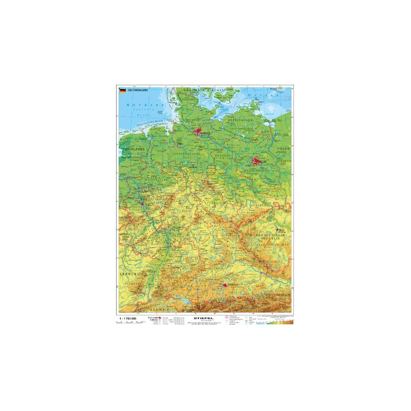 Stiefel Mapa físico da Alemanha com bandas metálicas