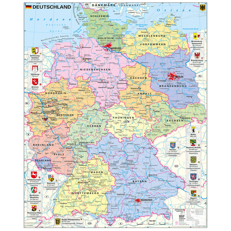 Stiefel Mapa Deutschland politisch mit Wappen (97 x 119 cm)