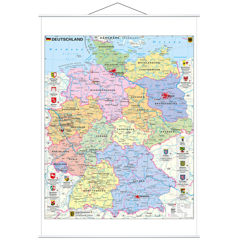 Stiefel Mapa Deutschland politisch mit Wappen (97 x 119 cm)
