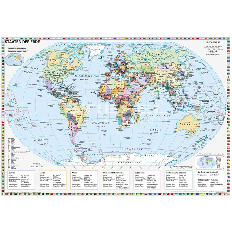Stiefel Mapa mundial Staaten der Erde (95 x 66 cm)
