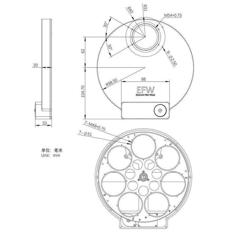 ZWO Roda de filtros EFW 7x 2"