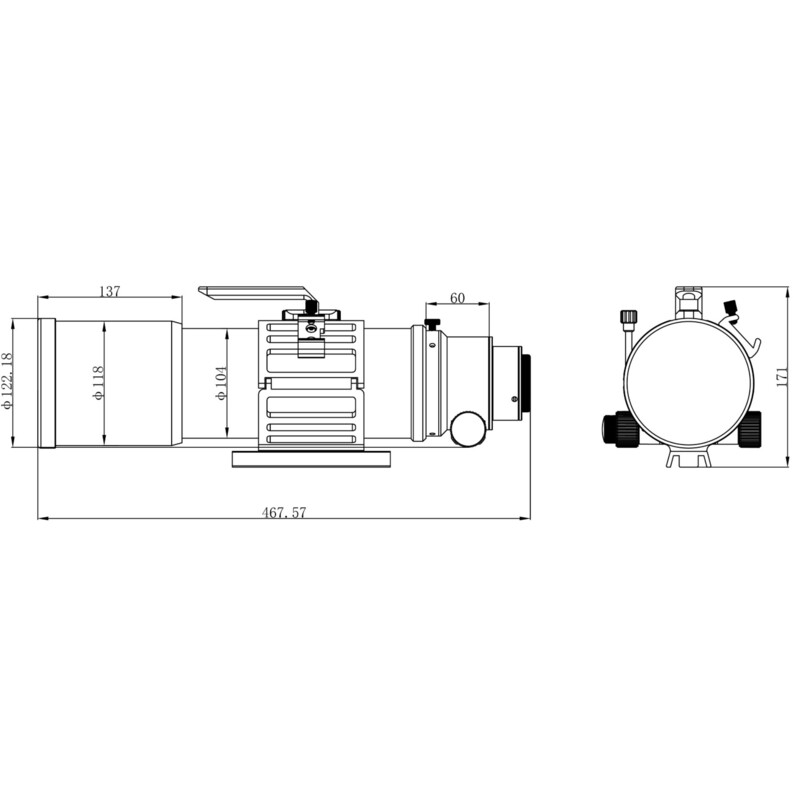 Omegon Refrator apocromático Pro APO AP 94/517 Triplet ED OTA + protocolo de teste