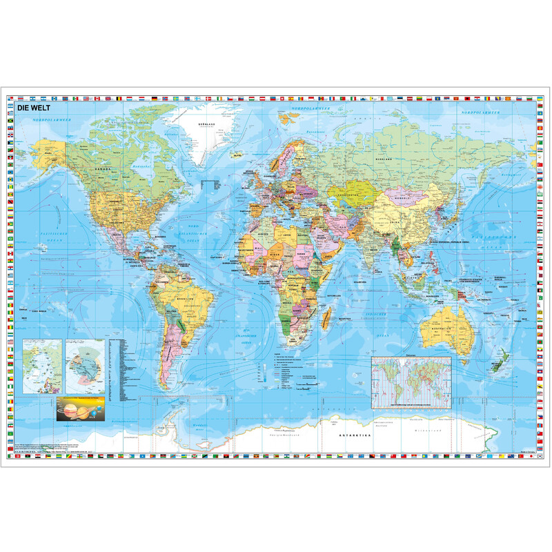 Stiefel Mapa mundial político com a fronteira das bandeiras (137x89) num quadro magnético para fixar