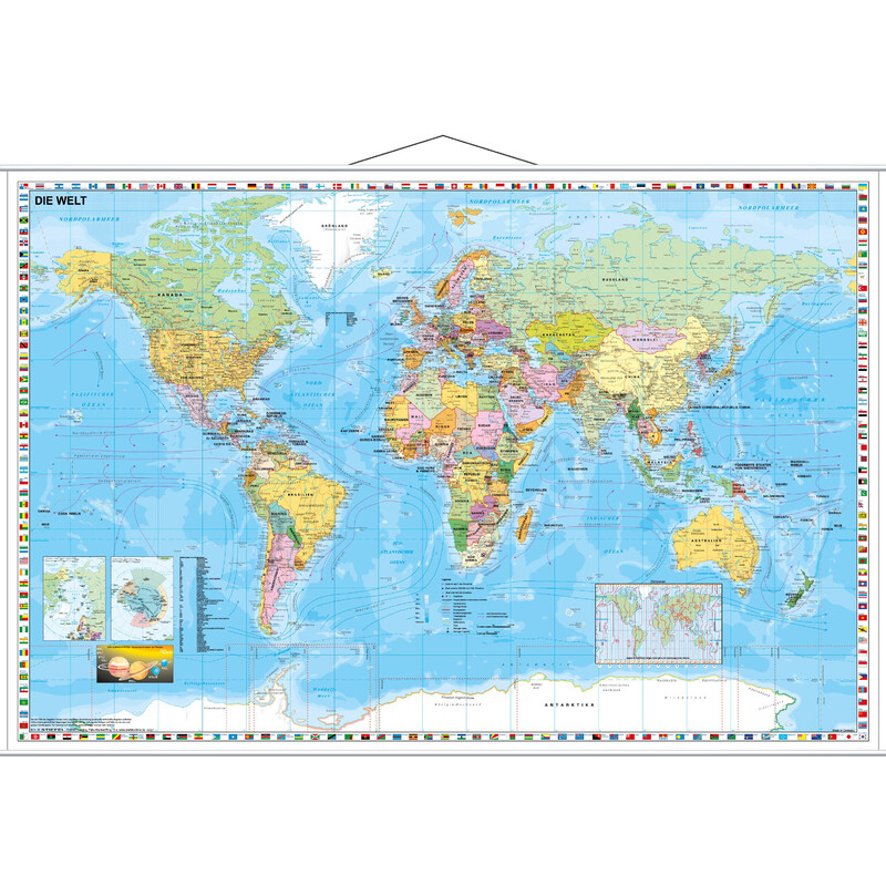 Stiefel Mapa mundial politisch mit Flaggenrand (95 x 62 cm)