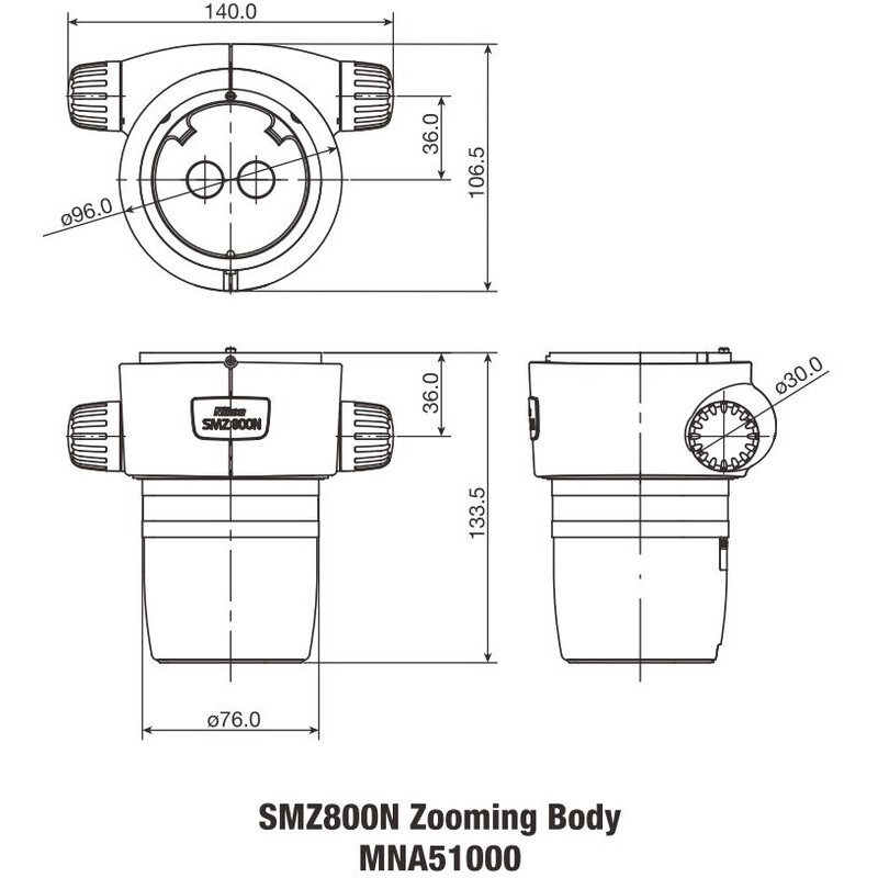 Nikon Cabeça estereoscópica SMZ-800N Stereo Zoom Head, bino, 10-80x, click stop, ratio 8:1, 64 mm, 20°, WD 78 mm