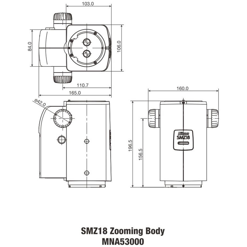 Nikon SMZ18, manual , ópticas paralelas, Achromat, cabeça de zoom, bino, 7,5-135x, clique em parar, rácio 18:1, 15°