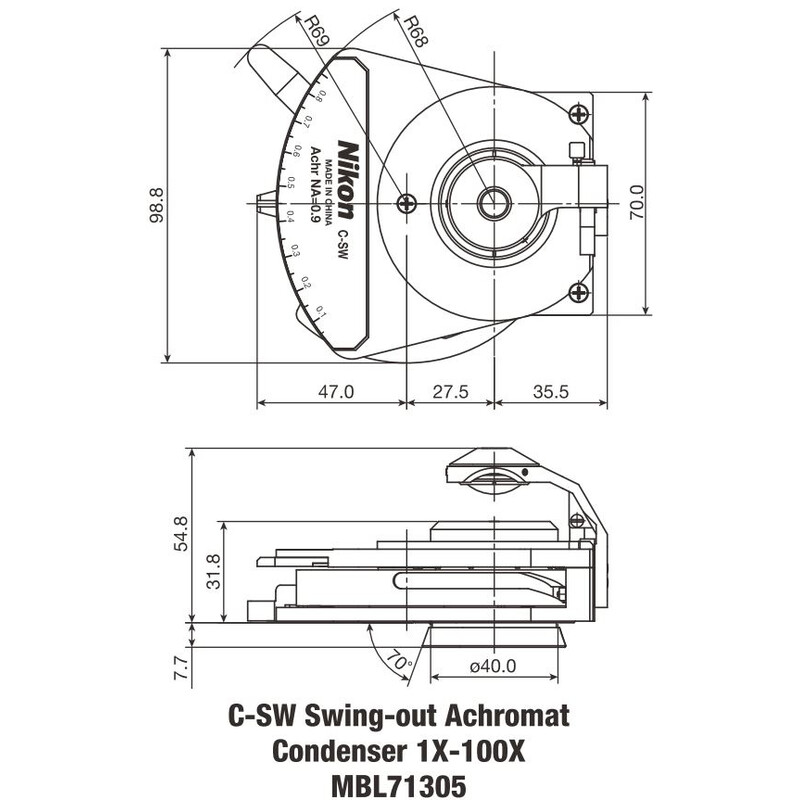 Nikon Condensador oscilante Achromat C-SW 1-100X