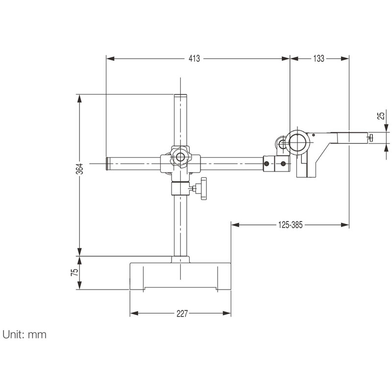 Nikon Microscópio estéreo zoom SMZ445, bino, 0.8x-3.5x, 45°, FN21, L.D.100mm, suporte de braço único