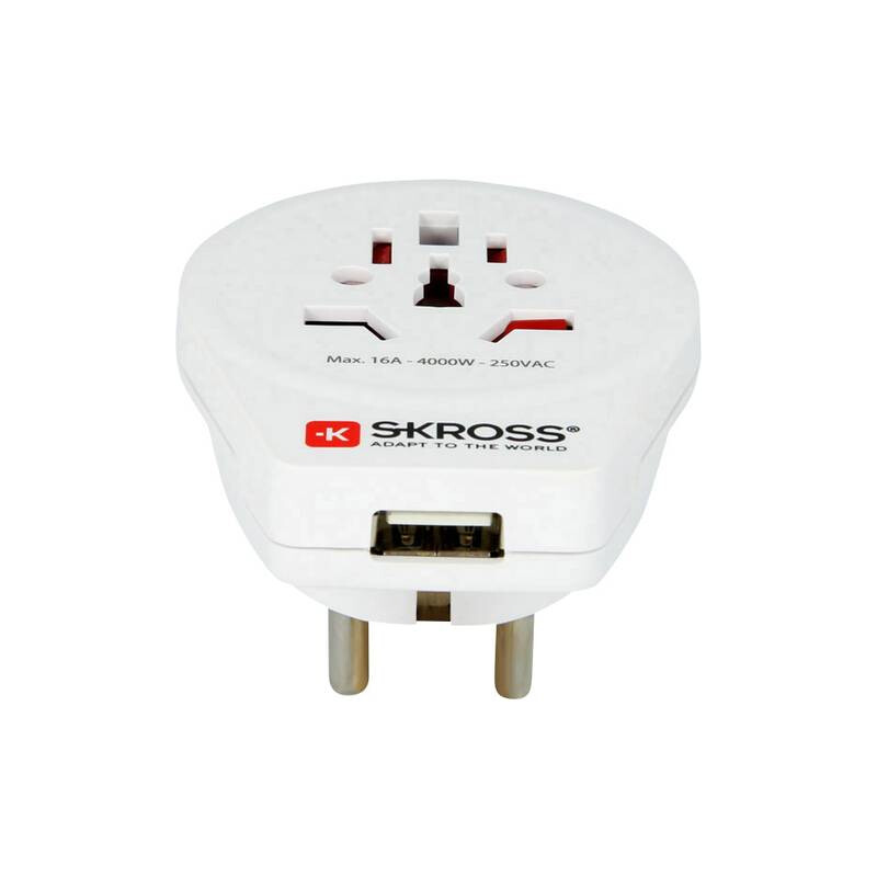 Skross Fonte de alimentação Reiseadapter World to Europe mit USB