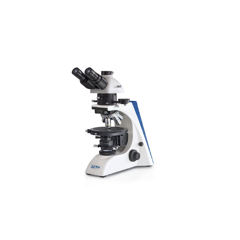 Kern Microscópio OPM 181, POL, trino, Inf plan, 40x-400x, Duchlicht, HAL, 20W
