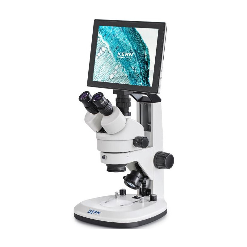 Kern Microscópio OZL 468T241 Greenough, Zahnstange, 7-45x, 10x/20, Auf-Durchlicht, 3W LED, Kamera 5MP, USB 2.0, HDMI, WiFi, Tablet