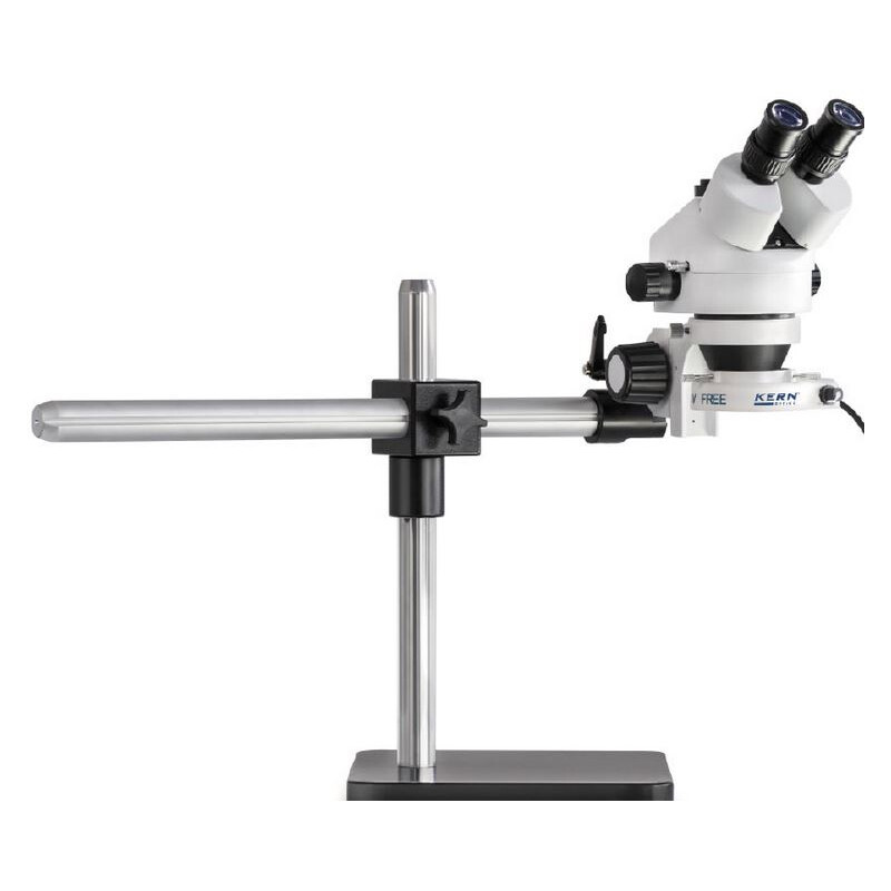 Kern Microscópio estéreo zoom OZL 961, bino, 0,7-4,5x, Tripé de braço telescópico (placa), iluminação anelar LED
