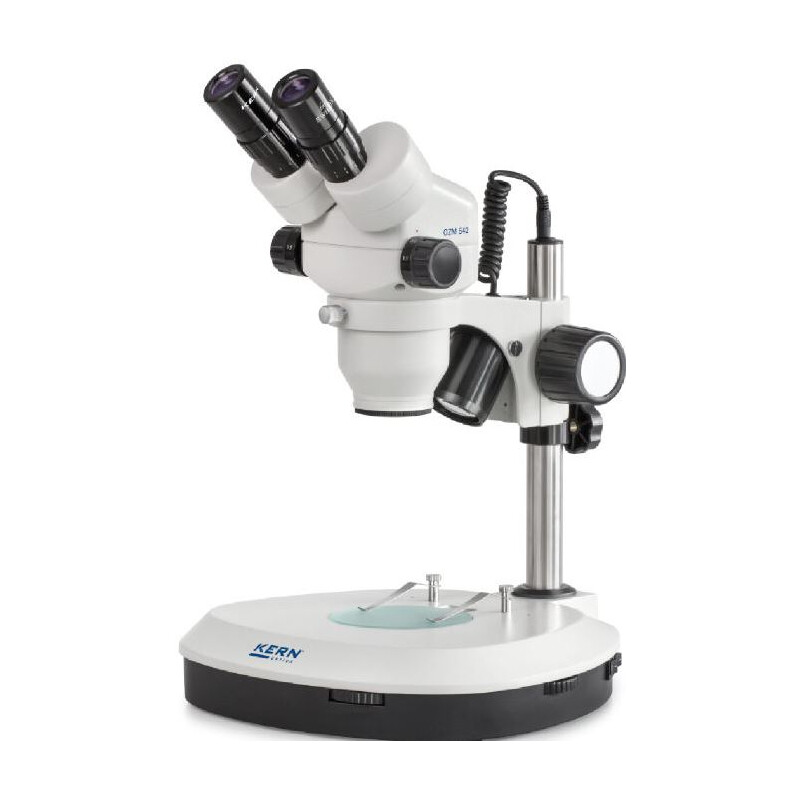 Kern Microscópio estéreo zoom OZM 542, Bino, 7-45x, HSWF10x23, Luz trasmitida por incidentes, 3W LED