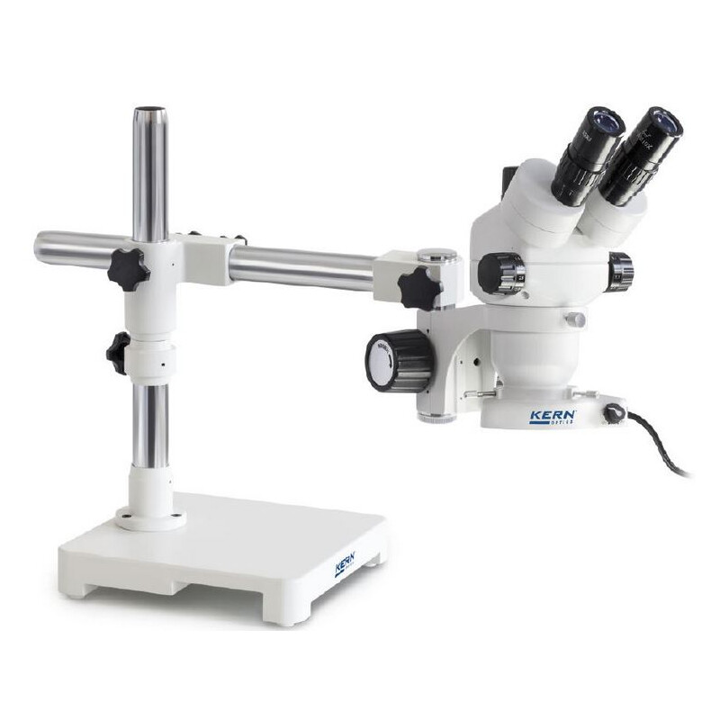 Kern Microscópio estéreo zoom OZM 903, trino, 7x-45x, HSWF10x23mm, Stativ, Einarm (430 mm x 385 mm) m. Tischplatte, Ringlicht LED 4.5 W