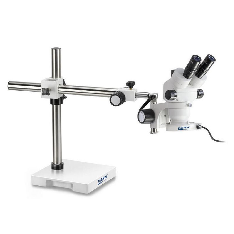Kern Microscópio estéreo zoom OZM 912, bino, 7x-45x, HSWF 10x23 mm, Tripé, braço único (430 mm x 385 mm) com tampo de mesa, Anel de luz LED 4,5 W