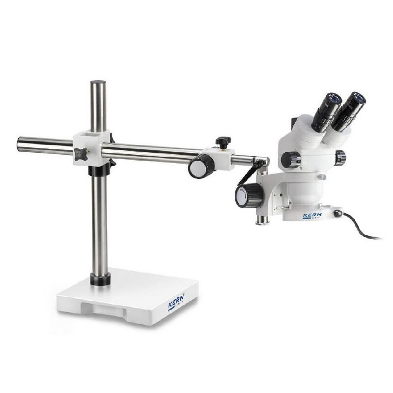 Kern Microscópio estéreo zoom OZM 913, trino, 7x-45x, HSWF 10x23 mm, Tripé, braço único (515 mm x 614 mm) com tampo de mesa, Anel de luz LED 4,5 W