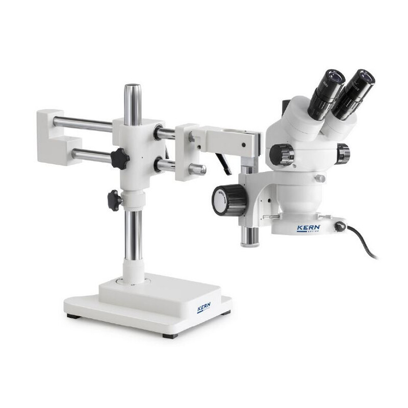 Kern Microscópio estéreo zoom OZM 923, trino, 7-45x, HSWF 10x23 mm, Stativ doppelarm, 430x480mm, m. Tischplatte, Ringlicht LED 4.5 W