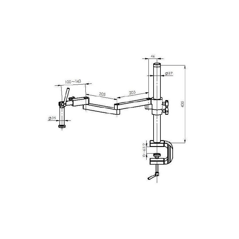 Kern Microscópio estéreo zoom OZM 952, bino, 7-45x , HSWF 10x23 mm, Braço articulado metálico, grampo de mesa, Anel de luz LED 4.5W