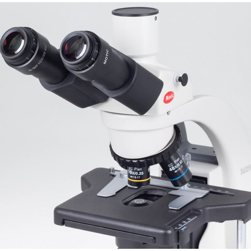 Motic Microscópio BA210E trino, infinito, plano EC, achro, 40x-400x, Hal,