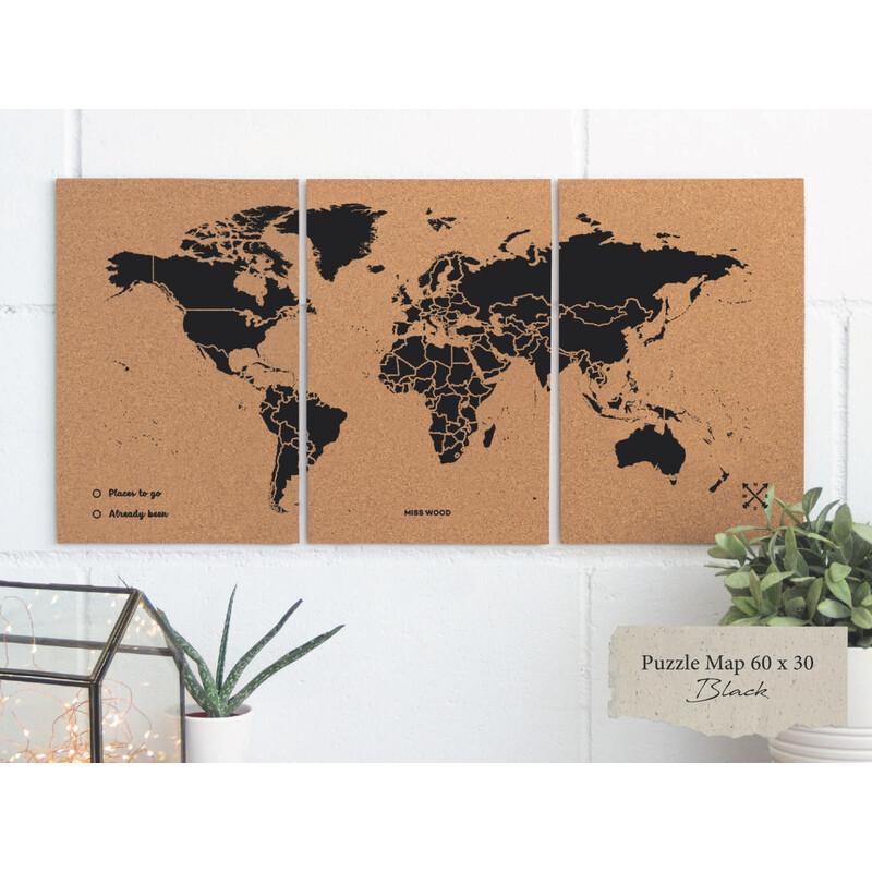 Miss Wood Mapa mundial Puzzle Map M - Black