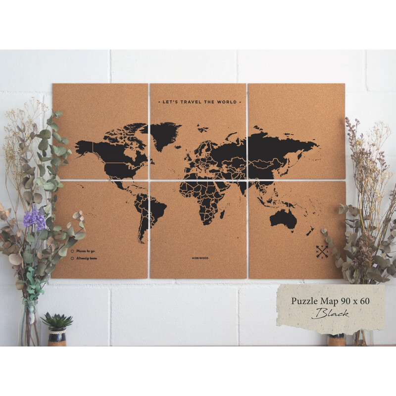 Miss Wood Mapa mundial Puzzle Map XL - Preto