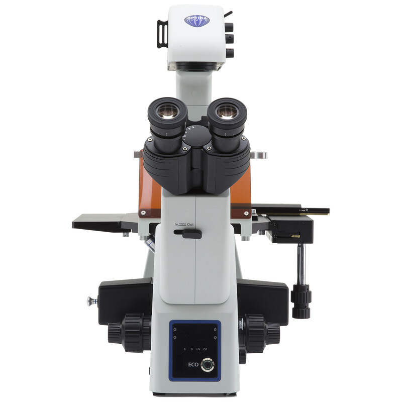 Optika Microscópio IM-5FLD-EU, trino, invertido, FL-LED, sem objectivas, UE