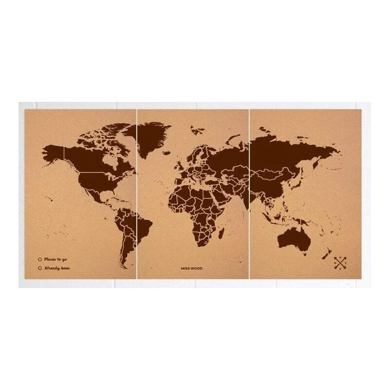 Miss Wood Mapa mundial Woody Map Natural Cork XXXL brown