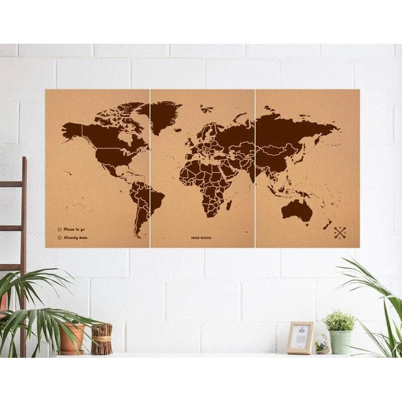 Miss Wood Mapa mundial Woody Map Natural Cork XXXL brown