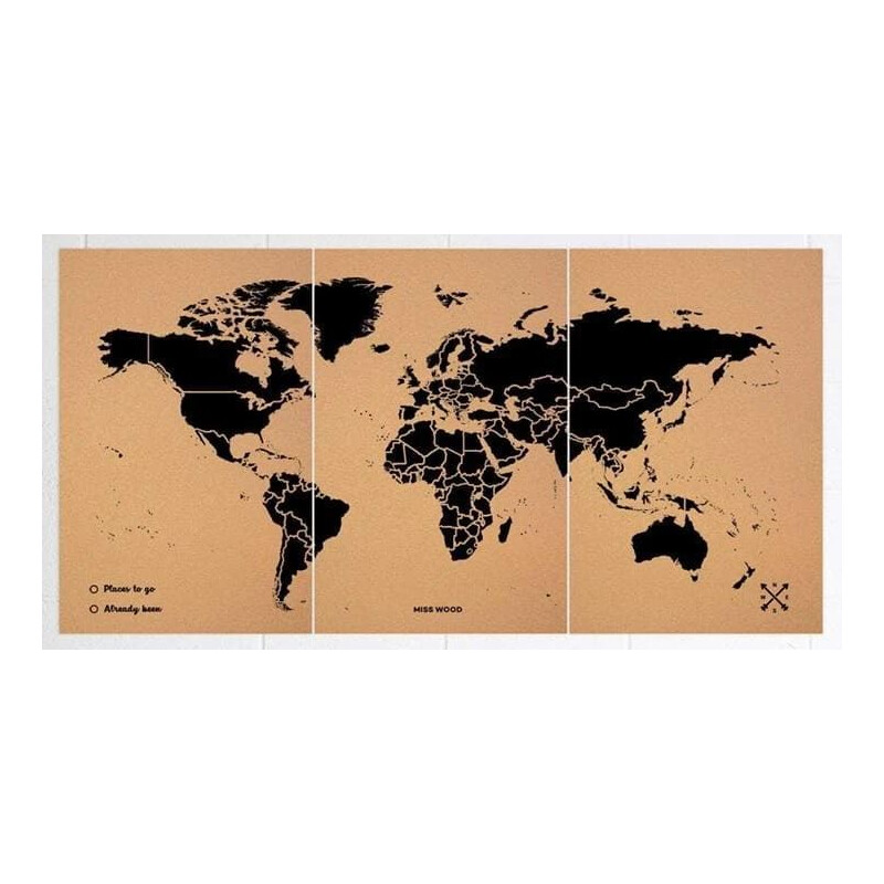 Miss Wood Mapa mundial Woody Map Natural Cork XXXL black