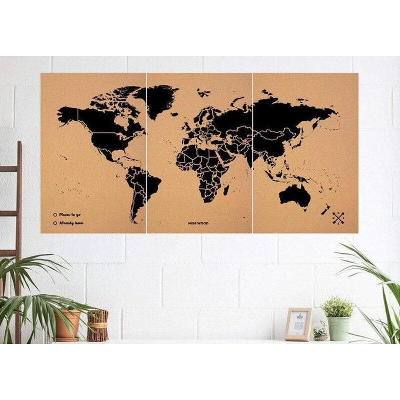 Miss Wood Mapa mundial Woody Map Natural Cork XXXL black