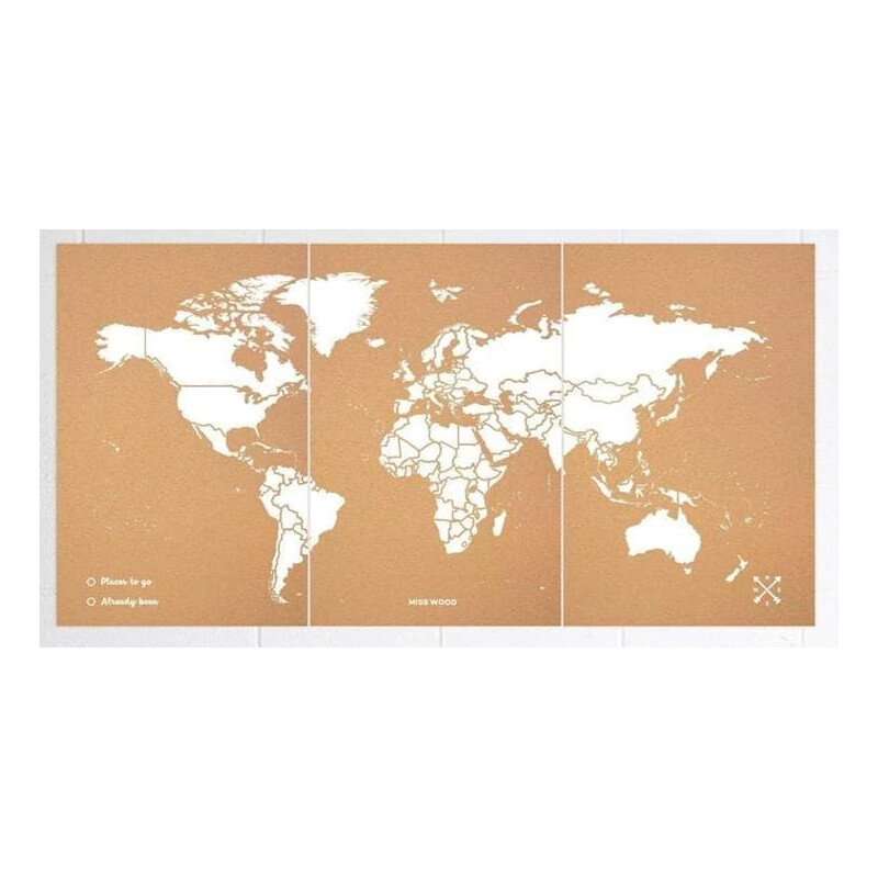 Miss Wood Mapa mundial Woody Map Natural Cork XXXL white