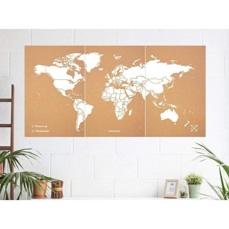 Miss Wood Mapa mundial Woody Map Natural Cork XXXL white