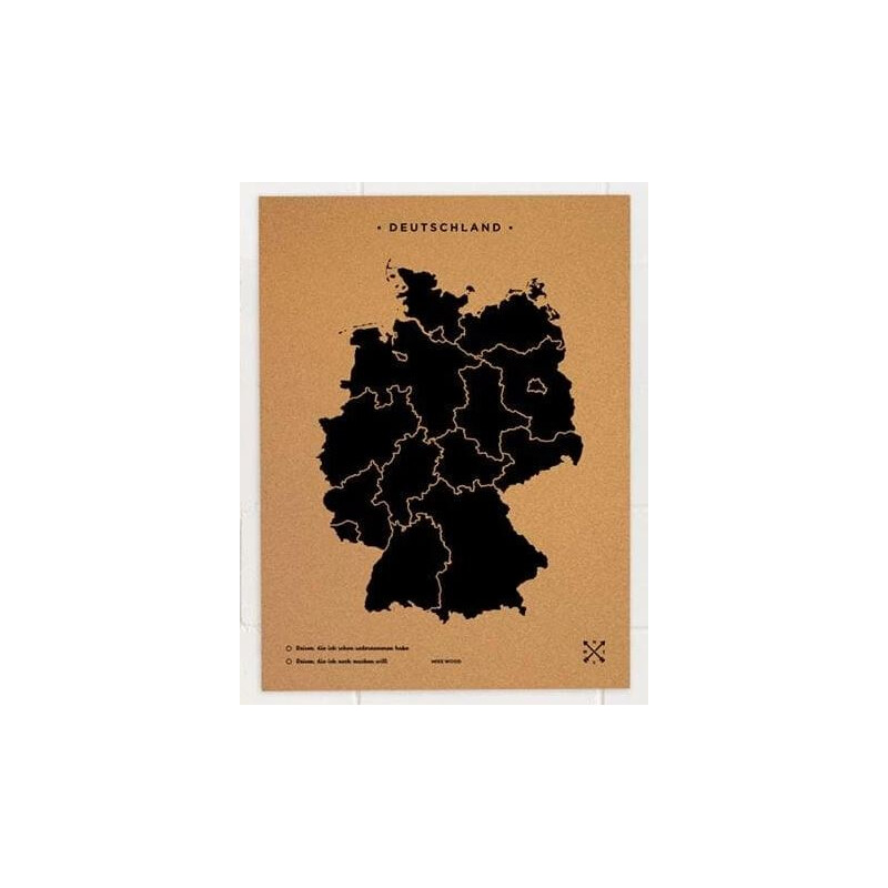 Miss Wood Mapa Woody Map Countries Deutschland Cork XL black (90 x 60 cm)