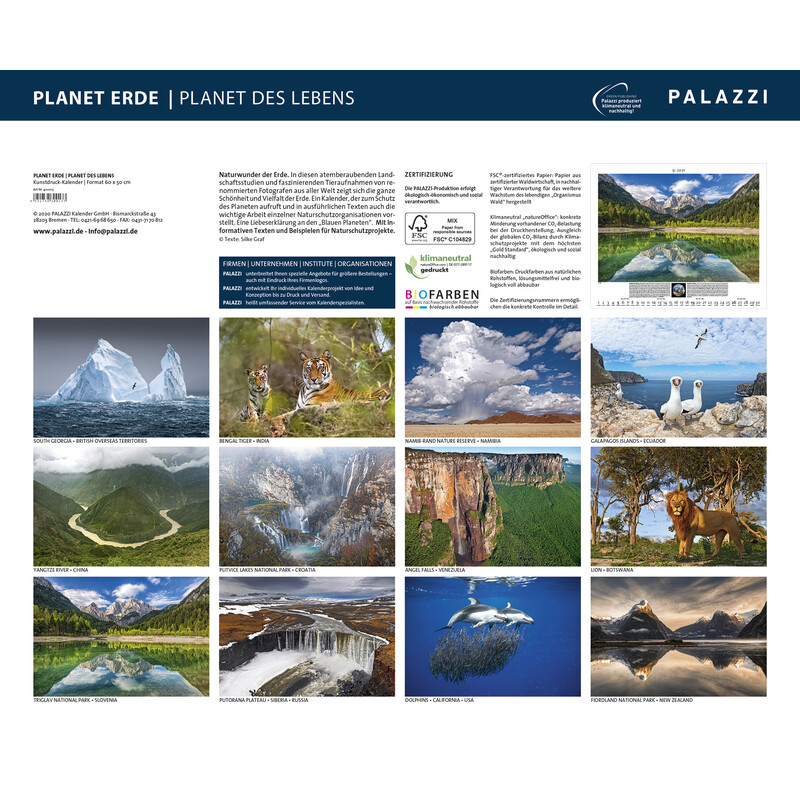 Palazzi Verlag Calendário Planet Erde 2021