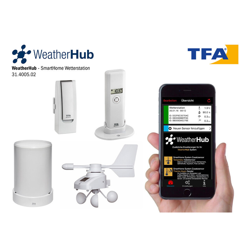 TFA Conjunto de estação meteorológica com transmissor de clima, chuva e vento WEATHERHUB