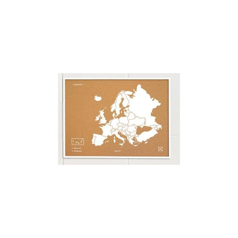 Miss Wood Mapa Woody da Europa branco 60x45cm emoldurado